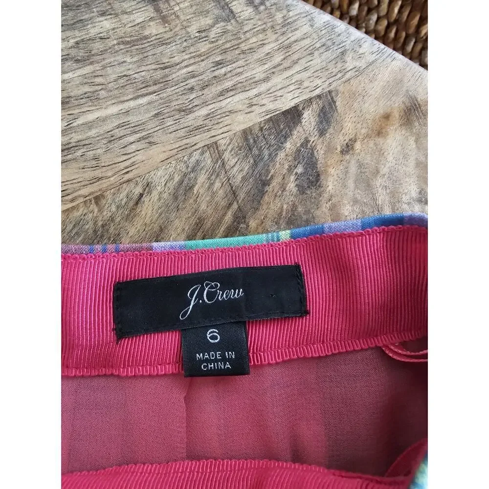 J. Crew Shimmering Madras Plaid A-Line Midi Skirt Women's Size 6 - Picture 4 of 11